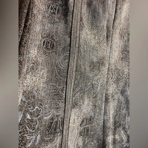 Skirt midi maxi Gray Patterned Brocade Women's Skirt blue grey fringe 12 lined