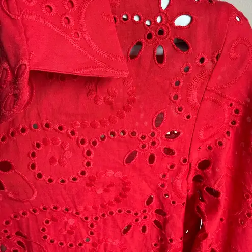 ZARA  Vibrant Red Eyelet Blouse size S