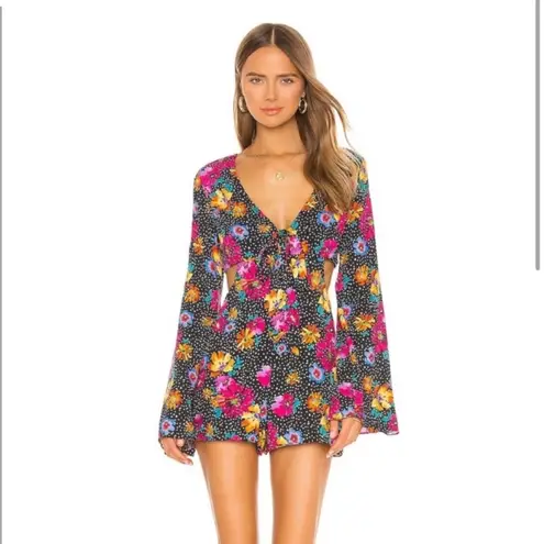 Majorelle Revolve Neon Floral Polka Dot Sunset Romper Long Sleeve Medium Cutout