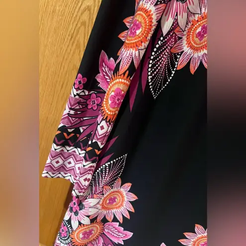 Donna Morgan 3/4 Sleeve Pink Floral Print Stretch Jersey Shift Black Dress Sz 2 - Image 6