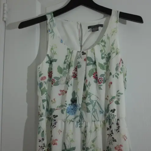 Suzy Shier  white floral botanic print sleeveless chiffon dress high low size XS