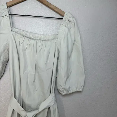Faherty Khai Poplin Dress in Birch size Small Belted Puff Sleeve Tie Waist