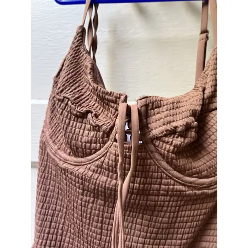 Time And Tru Chcolate Mousse Smocked Tie Front Swimsuit Adjustable Strap Medium Pink