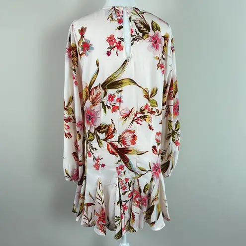 TINSEL Floral Print Pleated Ruffle Hem High Neck Long sleeve Dress Size Medium Green