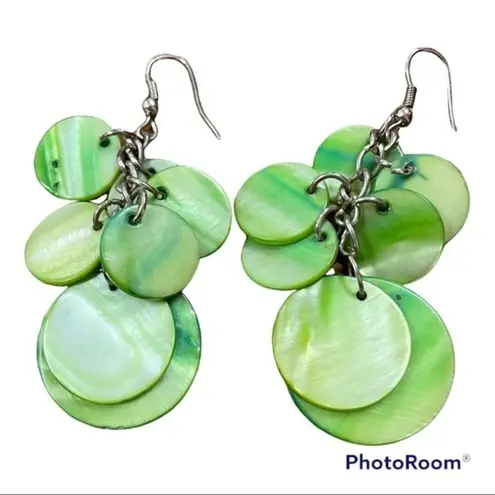 Light Green Shell Dangle Earrings, Fish Hook