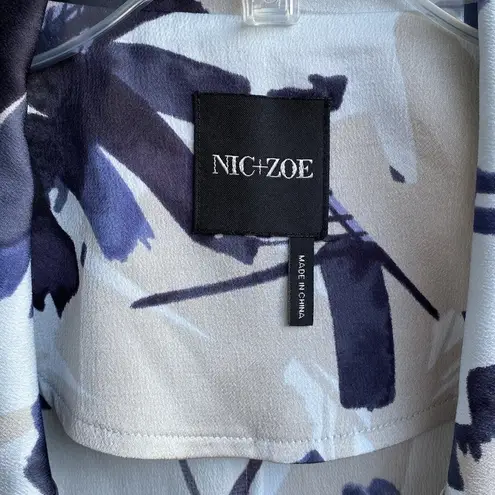 Nic+Zoe Inky Flowers Satin Crepe Single-Button Long Jacket, Adjustable Waist