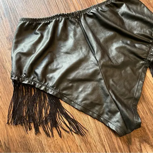 Body Rage Black Faux Leather Fringe Bikini Cut Bottoms Shorts Sz Large