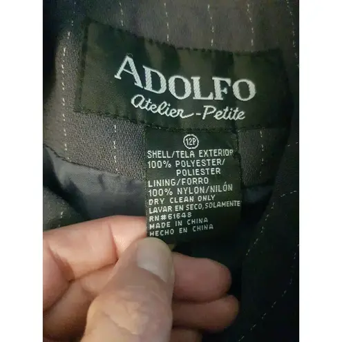 Adolfo Atelier Womens Blazer Jacket Size 12 Petite Pinstripe Vintage Gray Office