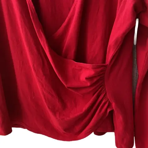 Karen Kane ♥️ Surplice Faux Wrap Long-Sleeved Knit Top/Blouse, Rich Red, Plus 2X