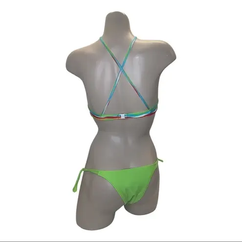 Recco brazilian green and striped bikini set NWT
