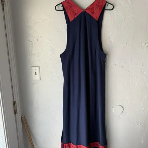 Source Unknown Boho Maxi Dress Vintage Artsy Large Embroidered Floral Sleeveless Ethnic Beaded