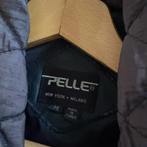 Vintage Pelle black leather floral tapestry patchwork long trench coat jacket M Size M