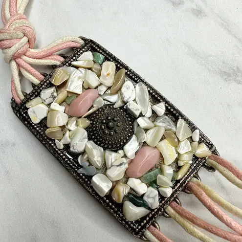 Womens Chunky Shell Chip Studded Tie Belt Boho Medium (M) Large (L) ✨ Pink