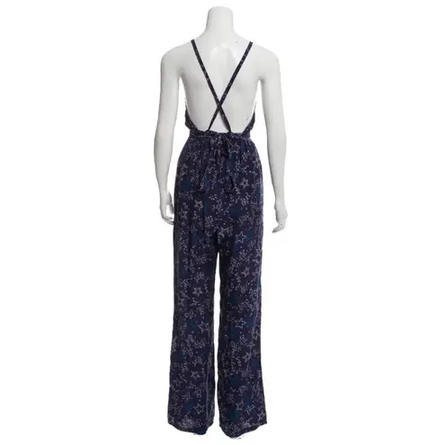 Paloma Blue “Eclipse” star print silk crepe de chine navy sleeveless jumpsuit
