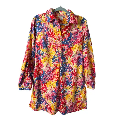 WD NY Vibrant Floral Shirt Dress/ Midi, Cotton/Maximalist, Dopamine, Preppy Lg
