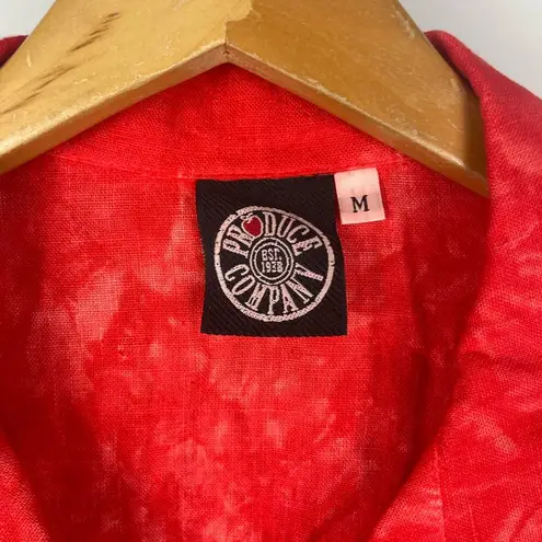 Produce Company Red Tie Dye Fish Print Linen Short Sleeve Button Up Shirt Size M