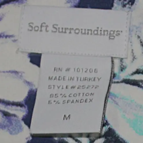 Soft Surroundings Soft Surrounding Blue Floral Cap Slv Faux Wrap Knit Dress