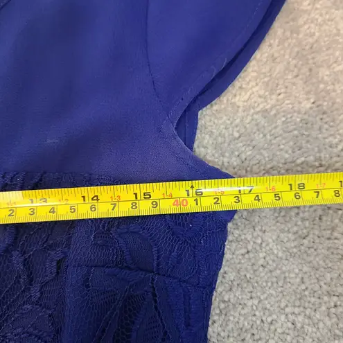 Dressbarn Blue Lace Midi Dress Sz 6 Cap Sleeve Boat Neck A Line Tie Waist Flora