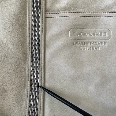 Coach  LG FINEST IVORY SUEDE LEATHER BEADED GALLERY TOTE BAG PURSE