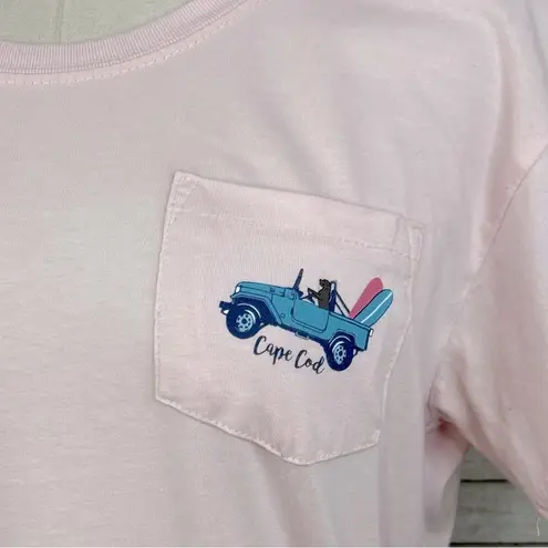 CUFFY'S OF CAPE COD (Ladies) 100% Cotton Dog/Jeep Pocket Tee Pink/Multi