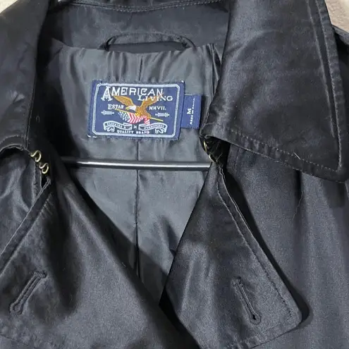 American Living Women's Black Double Breasted Trench Coat Belted Size M