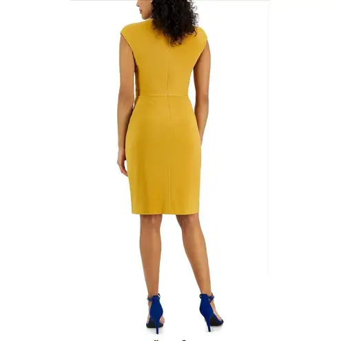 Kasper Womens Gold Colorblock Short Business Faux Wrap Dress XXL