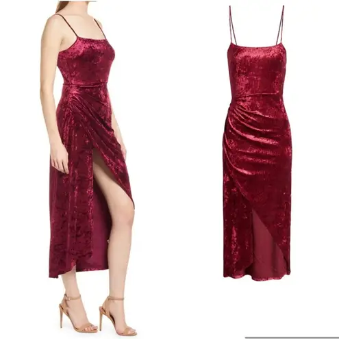 Saylor Cyndey Velvet Snake Midi Slit Dress in Wine Red NWT Size Large