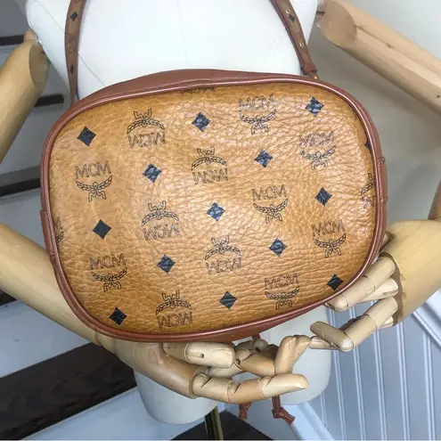 MCM Visetos Cognac Leather Monogram Bucket Tote Crossbody Shoulder Bag Near Mint