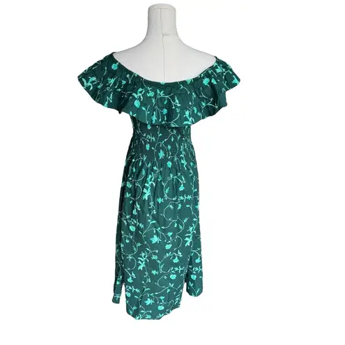Hill House - Akilah Nap Dress Green Botanical Floral Smocked Midi Sz S