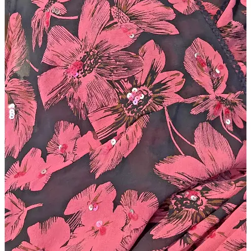 Y2K Sheer Midi Babydoll Dress Floral Sequin Asymmetric Hem Boho Festival Lace Black Size 4