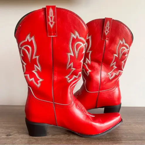 Women's Red No Brand Faux Leather Western Style Cowgirl Boot Size 42 AKA 11.5
