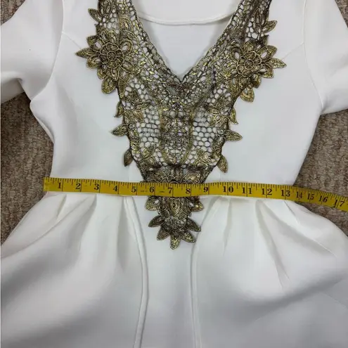 Eien U.S.A Elegant White and Gold High Low Dress Size Small