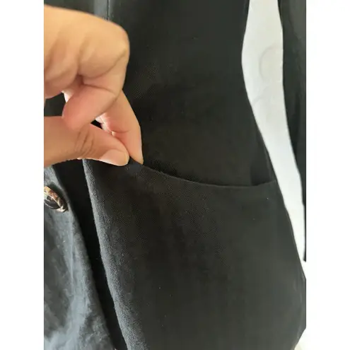 Petite Sophisticate Womens 6P Black Blazer Pinstripe Full Button Padded Shoulder