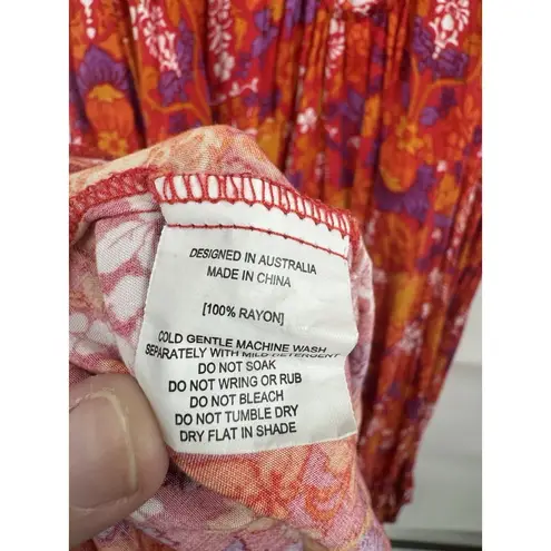 Abel the label Floral Midi Dress Women Small Orange Red Peasant Prairie Bohemian - Image 4