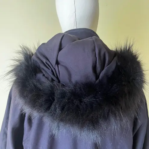 Vintage Jacqueline Ferrar Black Parka Coat Real Fox Fur Trim Hood XS Petite 90s