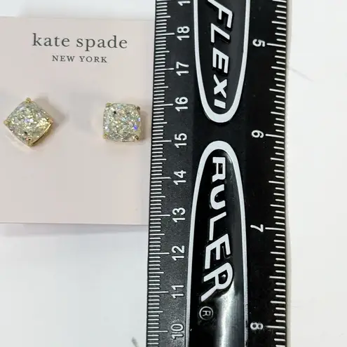 NWT Kate Spade MultiColor Glitter Square Stud Earrings Gold Tone Post Back