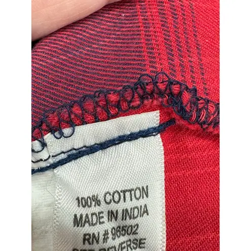 Girl Krazy Shirt Women SMALL Red Blue Plaid Flannel Long Sleeve Button Down