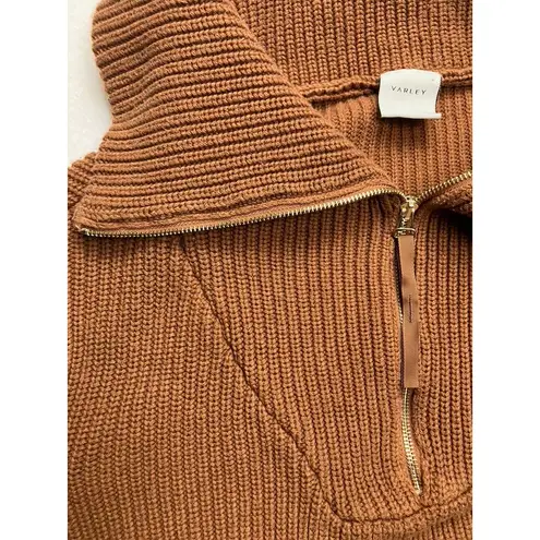 Varley Quarter Zip Ribbed Cropped Sweater Brown Women's Size Medium