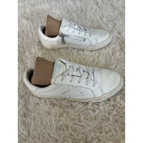 Vintage Havana Women's White Leather Star Sneakers Lace Up Side Zip Size 6
