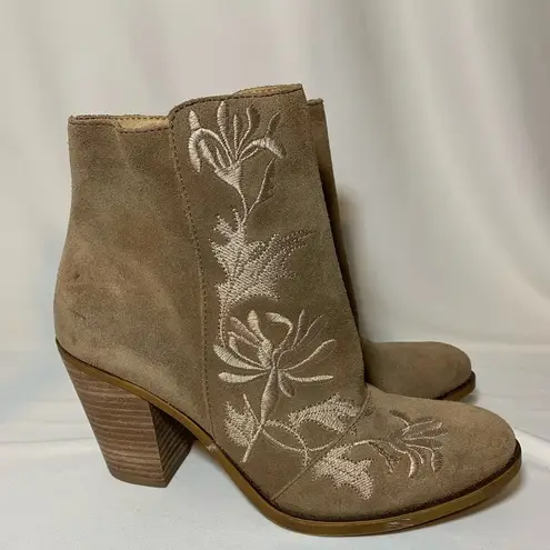 Lucky Brand  Ankle Embroidered Boots Elenor Tan Suede 8M