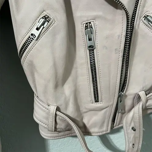 ALLSAINTS Women's Balfern Biker Jacket Size 0 Pink Asymmetrical Zip Casual