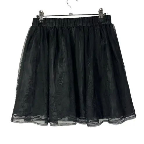 Mimi Chica Black Floral Tulle Circle Mini Skirt M