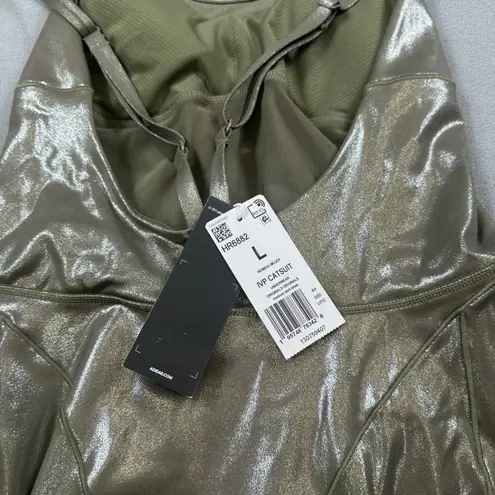 NWT Adidas Ivy Park Metallic Catsuit Women L Jumpsuit Sleeveless Leggings Shiny Gold Size L