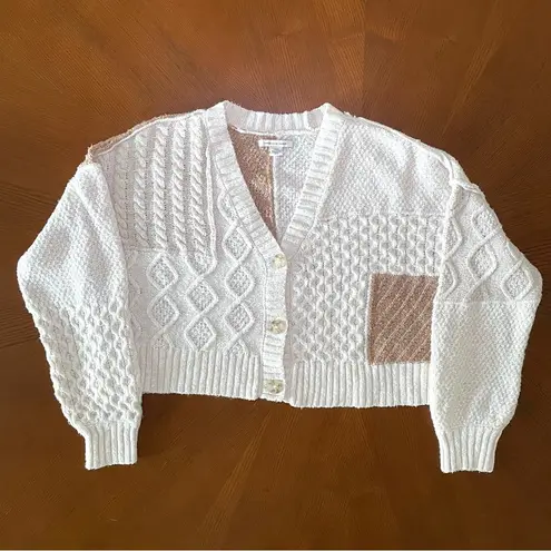 American Eagle  size small patchwork cardigan super soft cute cream tan off-white