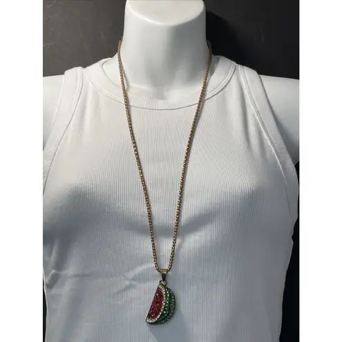 Fashion Red Green Rhinestone Enamel Watermelon Necklace Long