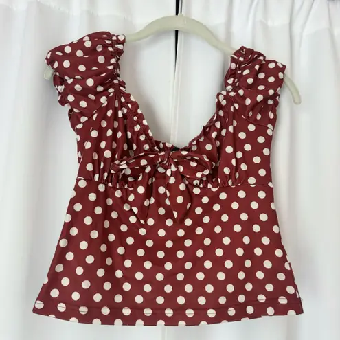 Shein Red and White Polka Dot Puff Sleeve Crop Top Size Small