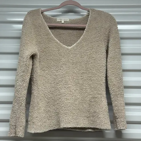 Barefoot Dreams CozyChic V-Neck Sweater Taupe Beige Soft Plush Women's Size M