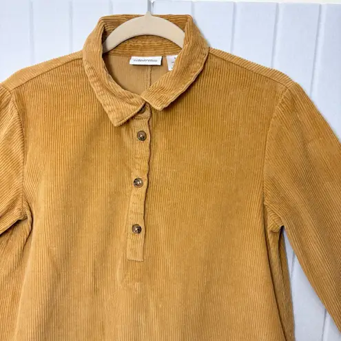 Vermont Country Store Brown Mustard Corduroy Shirt Dress With Packets Size S Tan