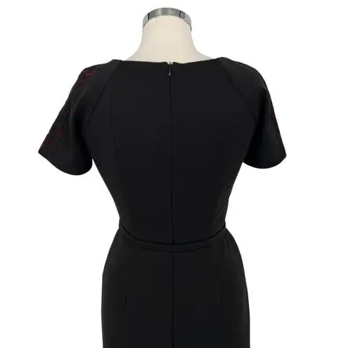 David Meister Black Red Lace A-Line Short Sleeve Dress Size 2