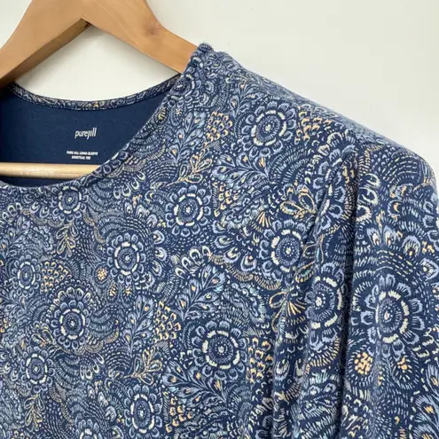 J. Jill Pure Jill Long Sleeve Shirtail Tee Women's XL Blue Floral Pima Cotton